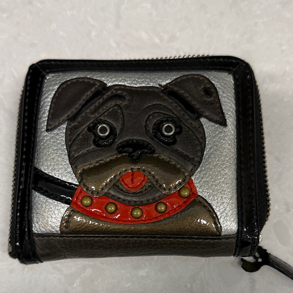 Brighton Pug Dog Design Leather Key Holder - Silver, Black, Red